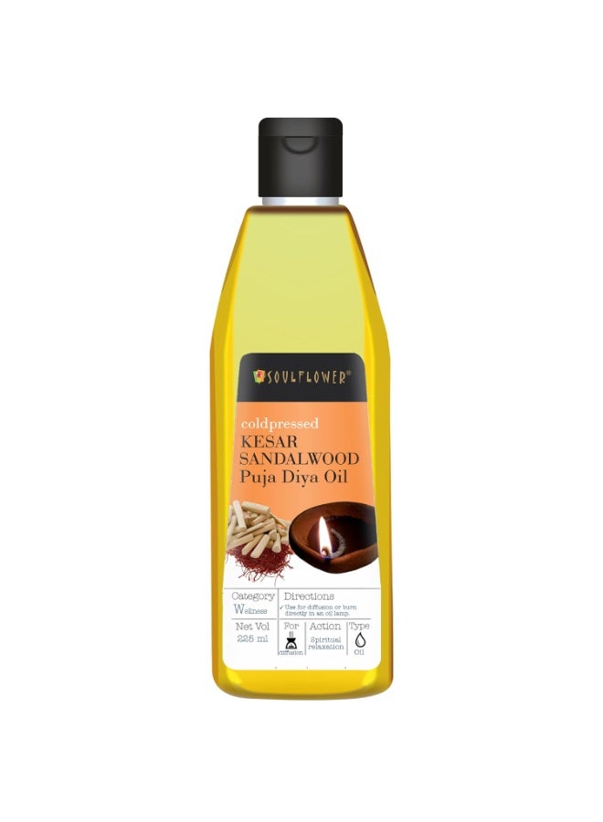 Soulflower Pooja Oil for Akhand Jyot, Hawan, Grah Pravesh & Hindu Rituals | Smokeless Deepam Oil with Saffron & Sandalwood | Spiritual Fragrance for Poojan & Decoration, 225ml - Image 1